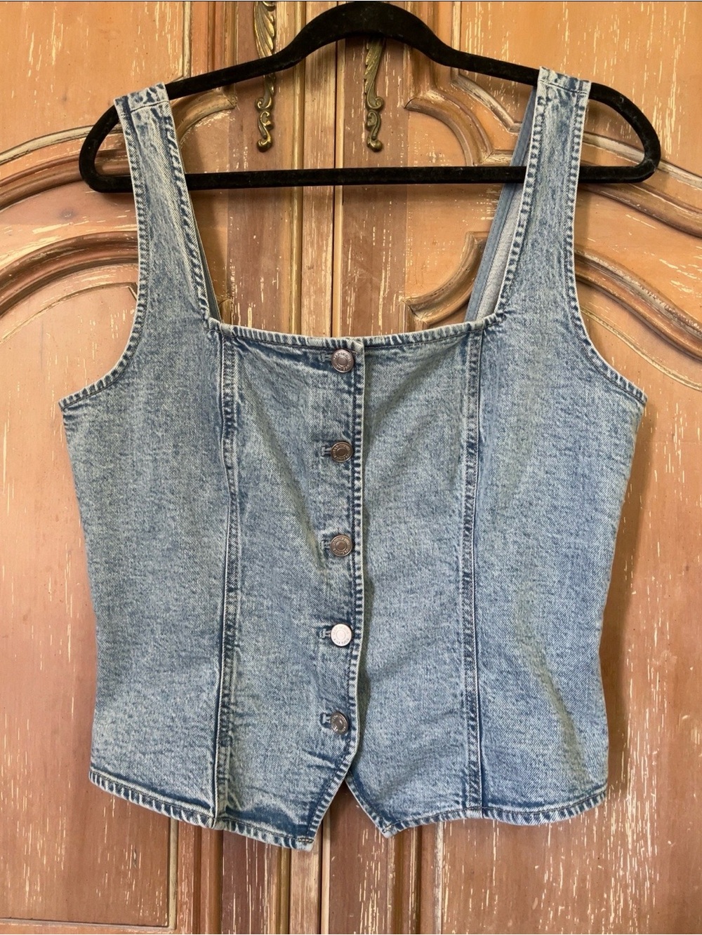 NWT GAP Denim Corset Top Large Button Front Square Neck Light Wash Vest - Picture 2 of 7